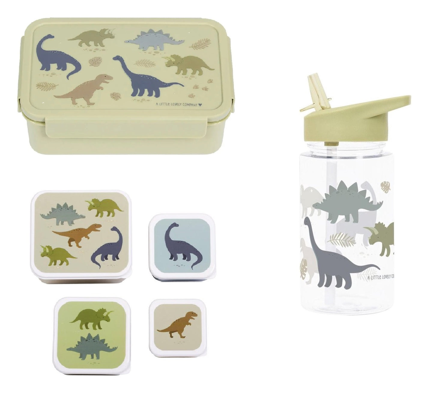 A Little Lovely Company Back to school set - Drinkfles / 4 Snackdozen / Lunchbox - Dinosaurus