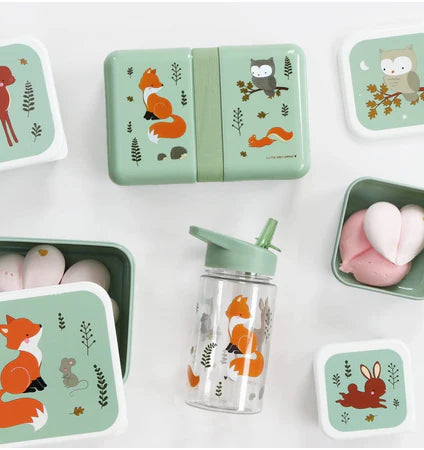 A Little Lovely Company Back to school set - Rugzak/Drinkfles RVS/4 Snackdozen/Lunchbox - Bosvriendjes