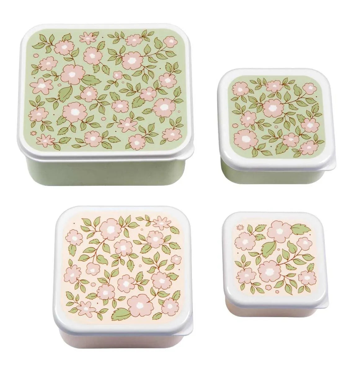 A Little Lovely Company Back to school set - Drinkfles / 4 Snackdozen / Lunchbox - Bloesems Roze