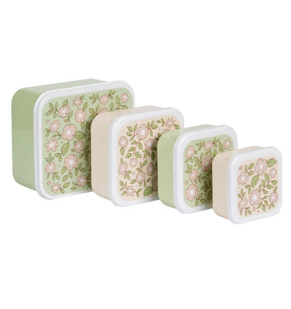 A Little Lovely Company Back to school set - Rugzak/Drinkfles/4 Snackdozen/Lunchbox - Bloesems Saliegroen