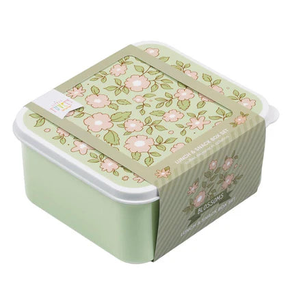 A Little Lovely Company Back to school set - Rugzak/Drinkfles/4 Snackdozen/Bentobox - Bloesems Saliegroen