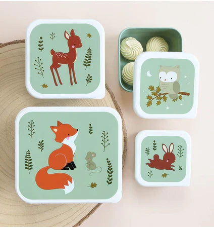 A Little Lovely Company Back to school set - Rugzak/Drinkfles RVS/4 Snackdozen/Lunchbox - Bosvriendjes