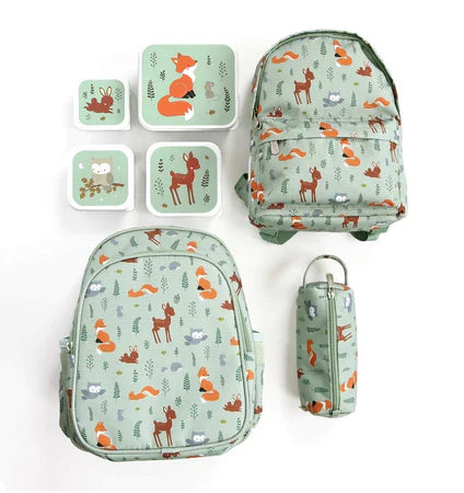 A Little Lovely Company Back to school set - Rugzak/Drinkfles/4 Snackdozen/Bentobox - Bosvriendjes