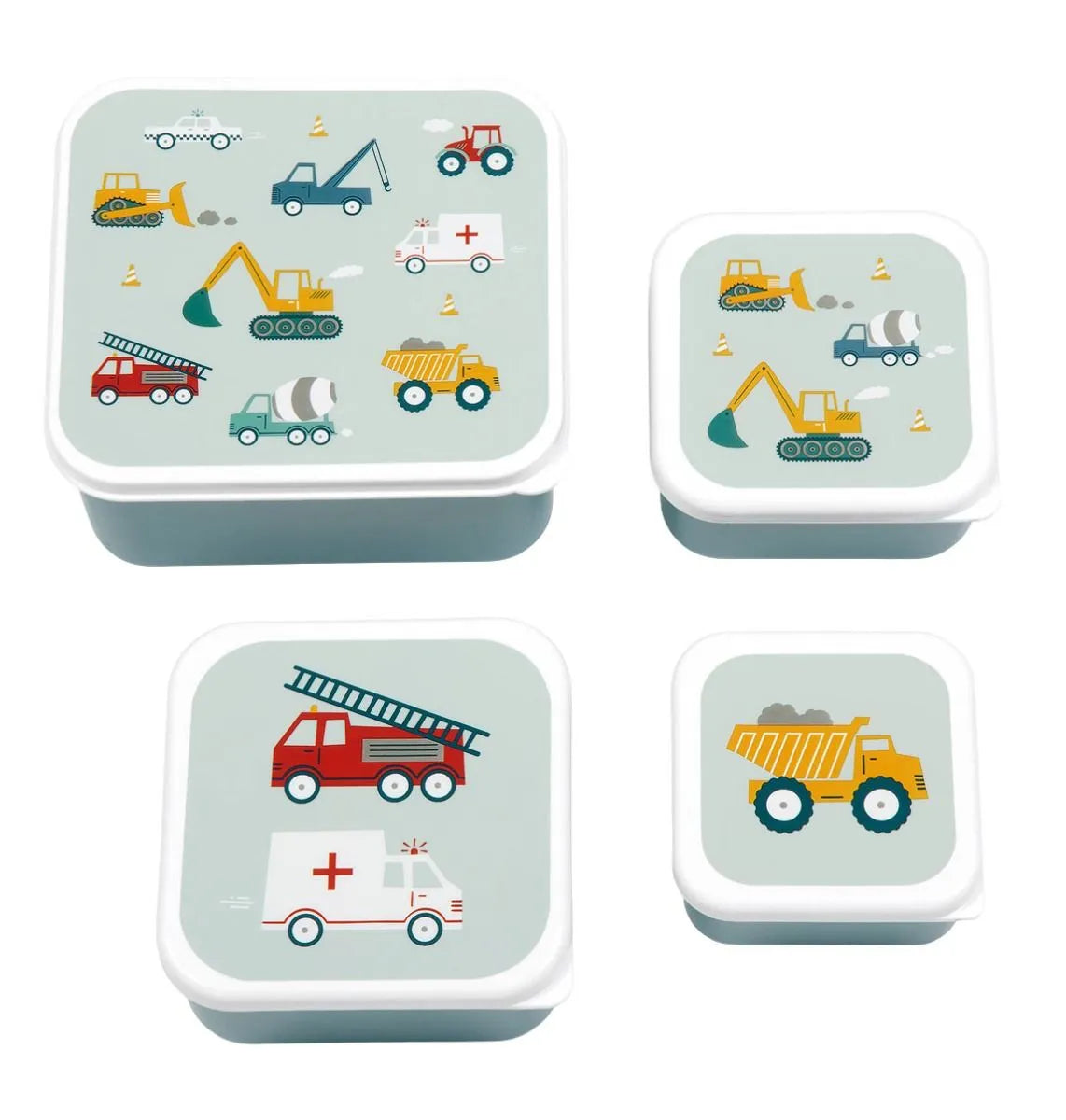 A Little Lovely Company Back to school set - Drinkfles RVS/4 Snackdozen/Bentobox - Voertuigen