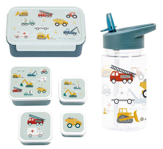 Back to school set - Drinking bottle / 4 Snack boxes / Lunch box - Vehicles - A Little lovely company