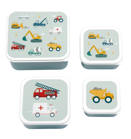 A Little Lovely Company Back to school set - Rugzak/Drinkfles/4 Snackdozen/Bentobox - Voertuigen