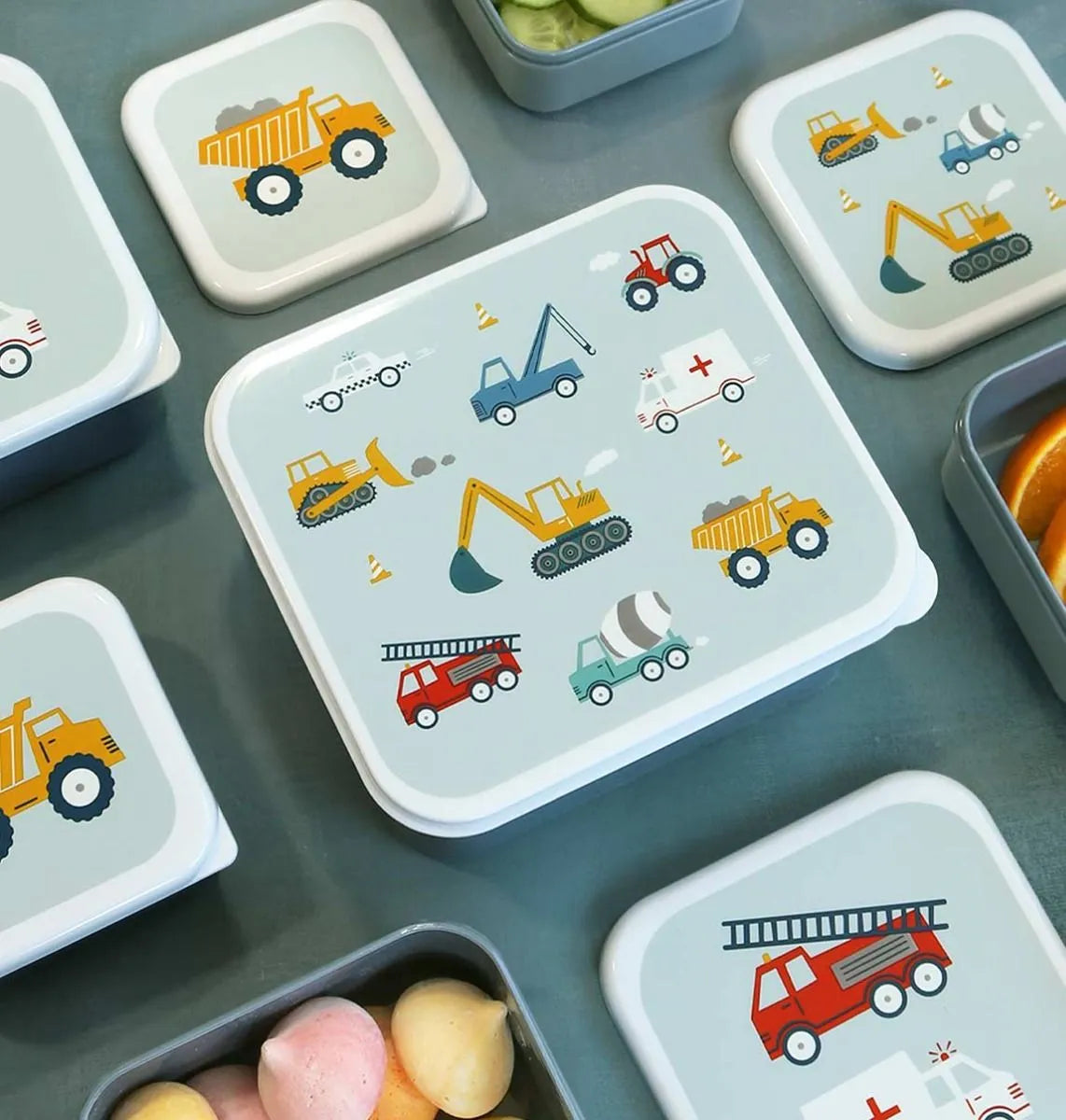 A Little Lovely Company Back to school set - Drinkfles RVS/4 Snackdozen/Bentobox - Voertuigen