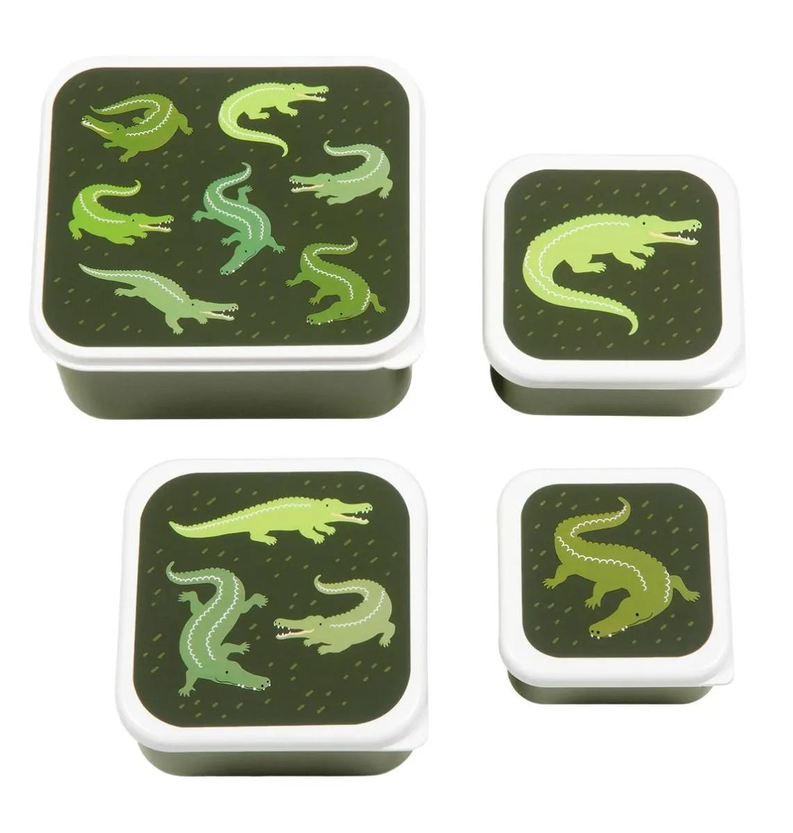 A Little Lovely Company Back to school set - Drinking bottle / 4 Snack boxes / Lunch box - Crocodiles