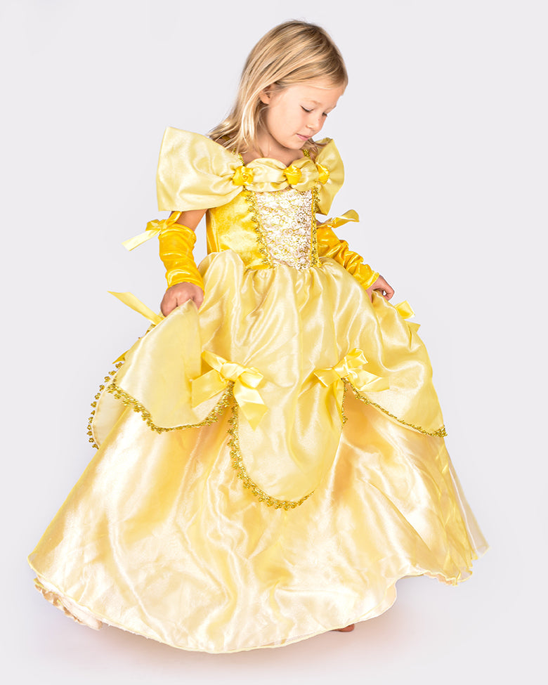 Den Goda Fen Vêtements de déguisement Belle - Robe avec gants - 110-116cm - 4-6 ans - Jaune