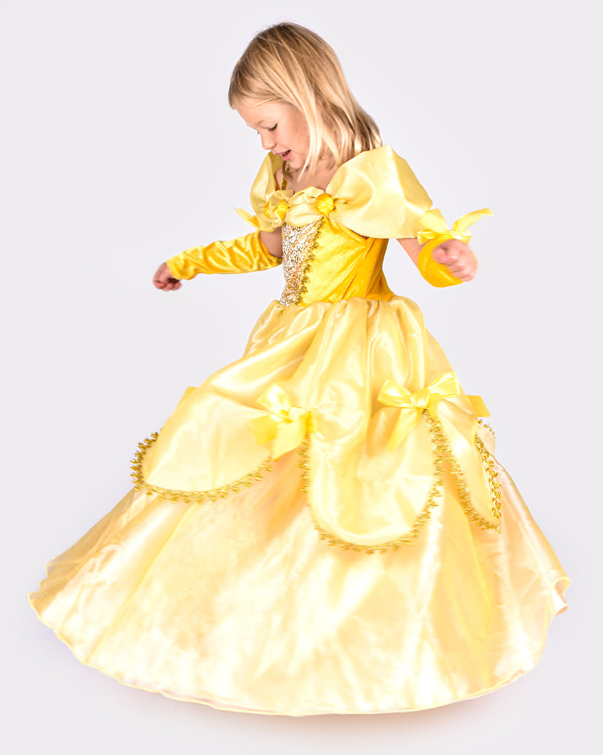 Den Goda Fen Vêtements de déguisement Belle - Robe avec gants - 110-116cm - 4-6 ans - Jaune