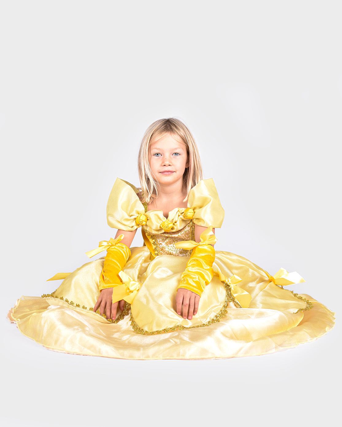 Den Goda Fen Vêtements de déguisement Belle - Robe avec gants - 110-116cm - 4-6 ans - Jaune