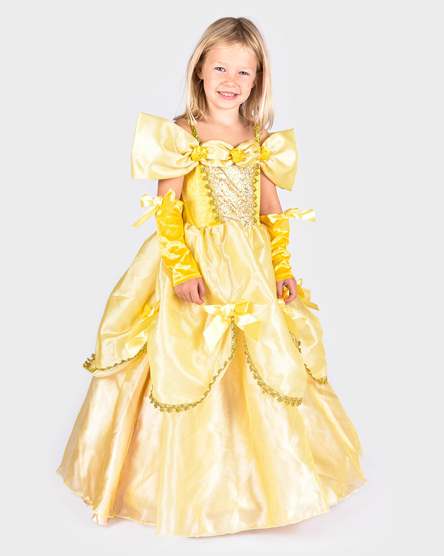 Den Goda Fen Vêtements de déguisement Belle - Robe avec gants - 110-116cm - 4-6 ans - Jaune