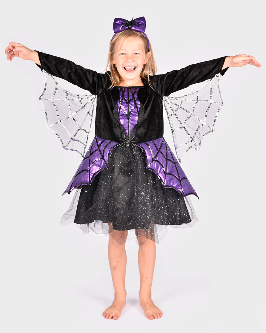 Den Goda Fen Dress-up clothes Spider - Dress and headband - 110-116cm - 4-6 years - Black/Purple