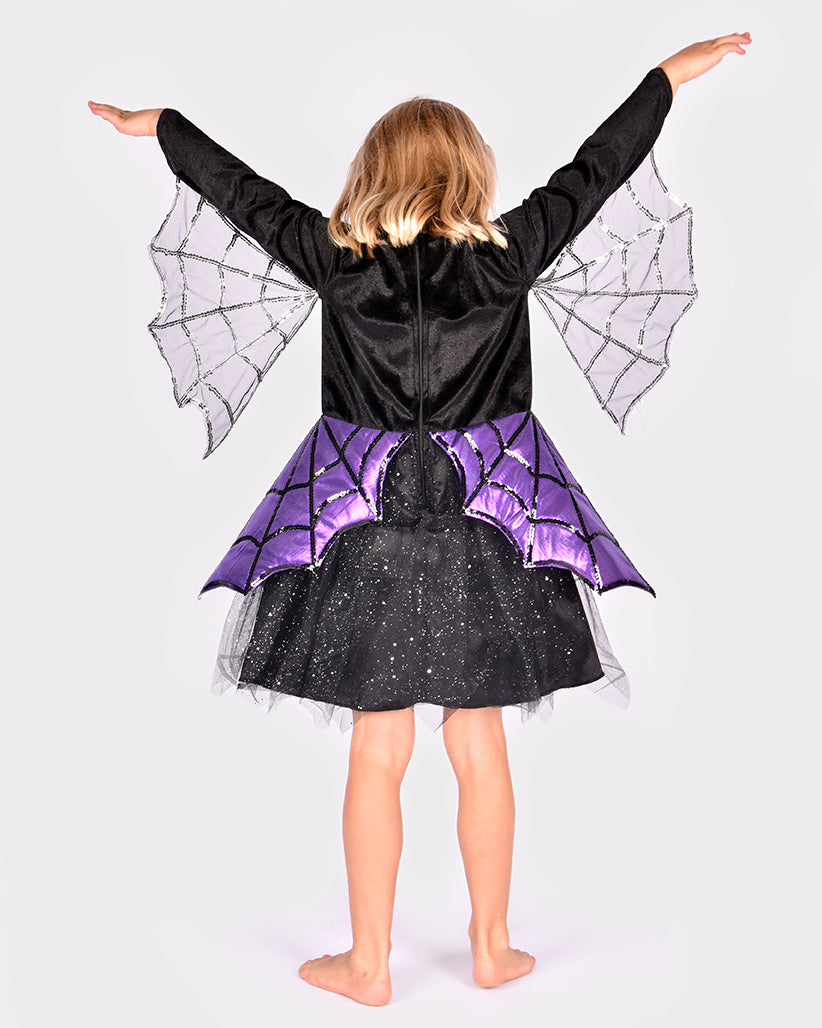 Den Goda Fen Dress-up clothes Spider - Dress and headband - 110-116cm - 4-6 years - Black/Purple