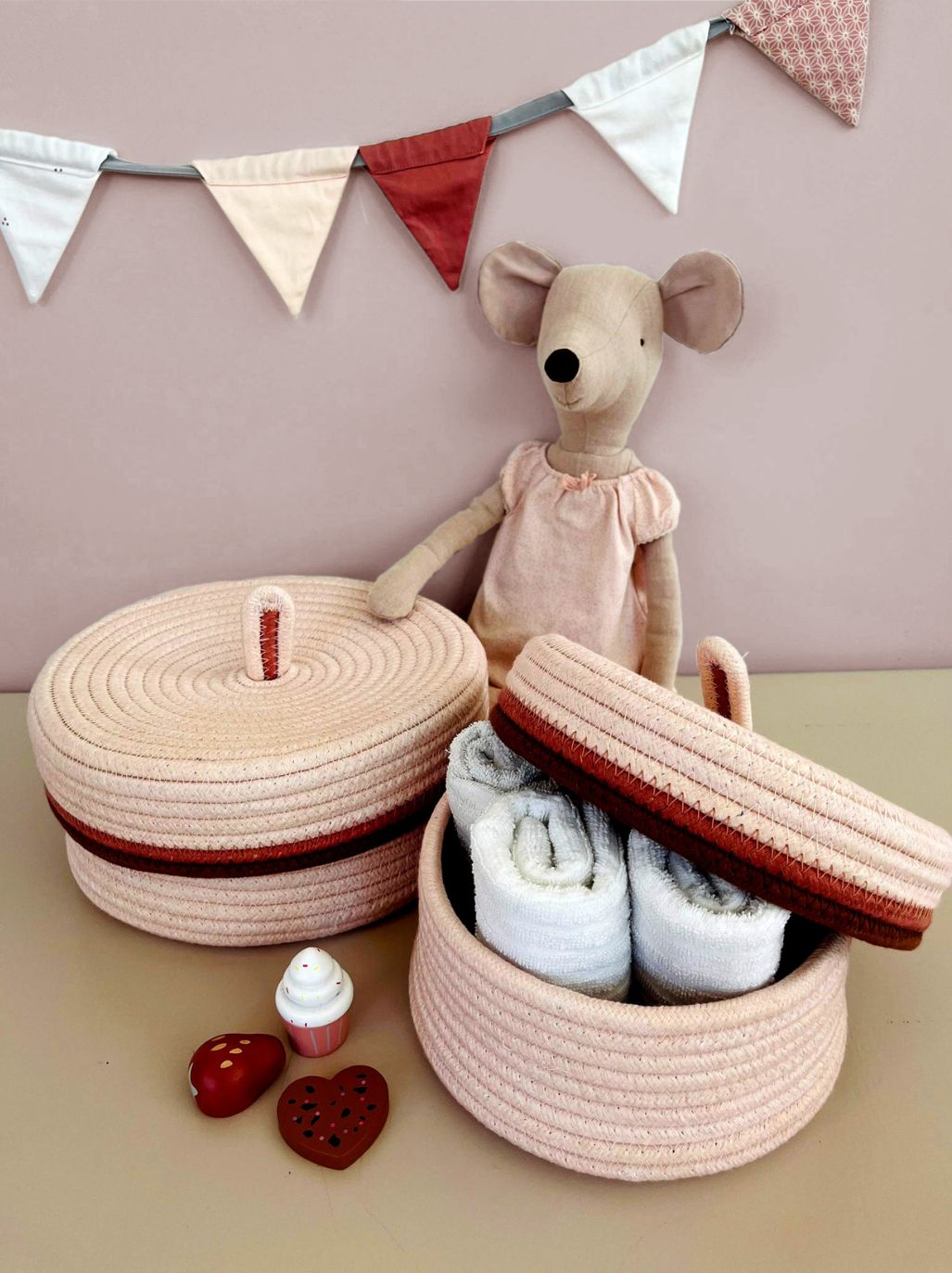 Tapis Petit Opbergmanden Amie - Set van 2 stuks - Ø22/25x10/12cm - Roze