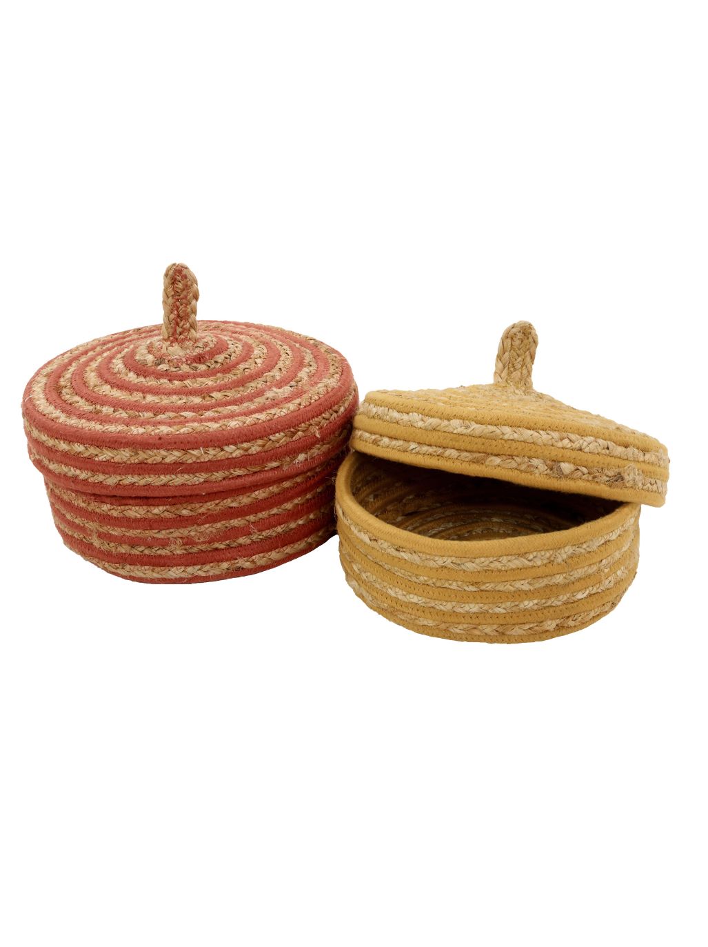 Tapis Petit Opbergmanden Juta - Set van 2 stuks - Ø22/25x10/12cm - Oker/Rood