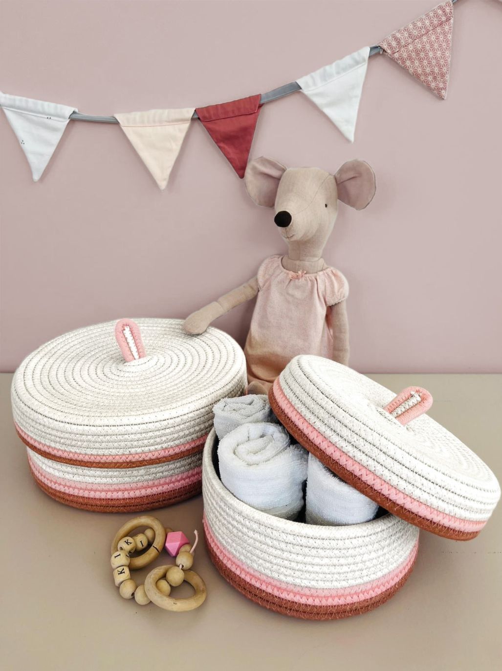 Tapis Petit Opbergmanden Liva - Set van 2 stuks - Ø22/25x10/12cm - Wit