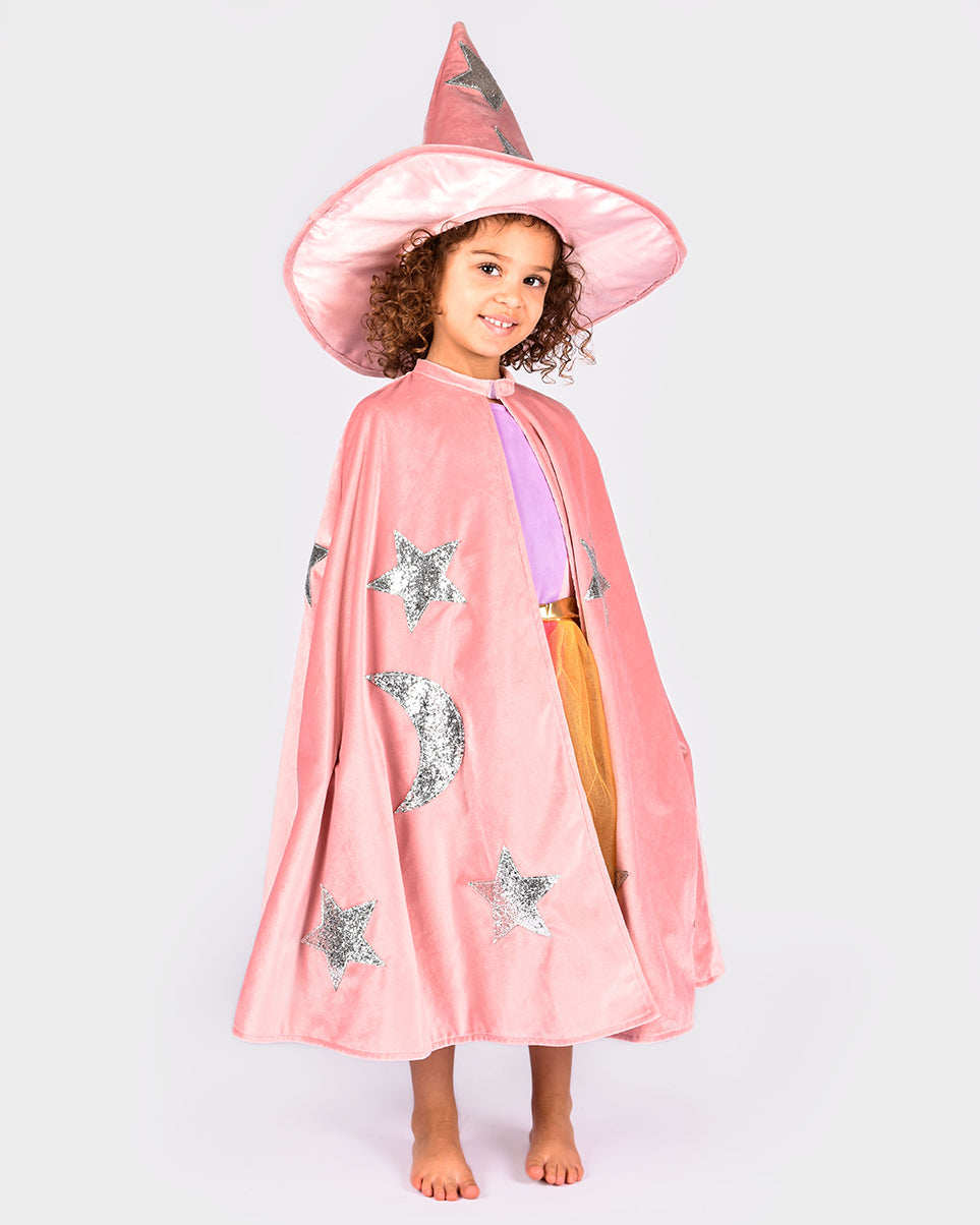 Den Goda Fen Witch fancy dress costume - Cape and hat - 3-8 years - Pink