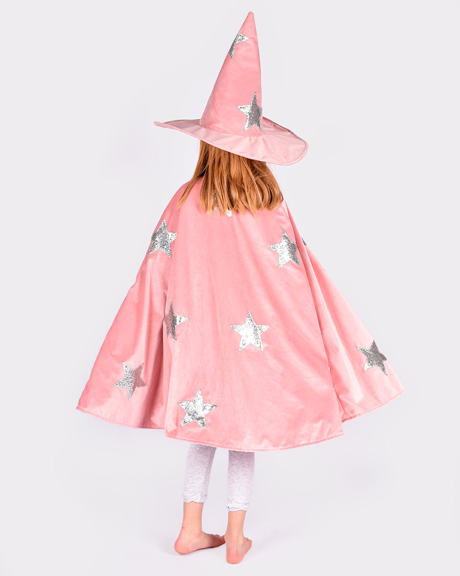 Den Goda Fen Witch fancy dress costume - Cape and hat - 3-8 years - Pink