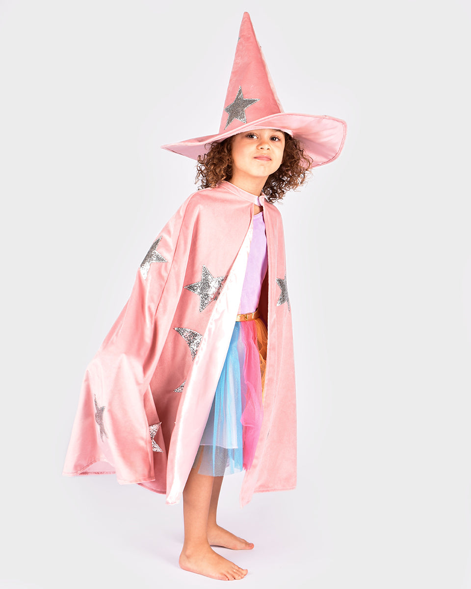 Den Goda Fen Witch fancy dress costume - Cape and hat - 3-8 years - Pink