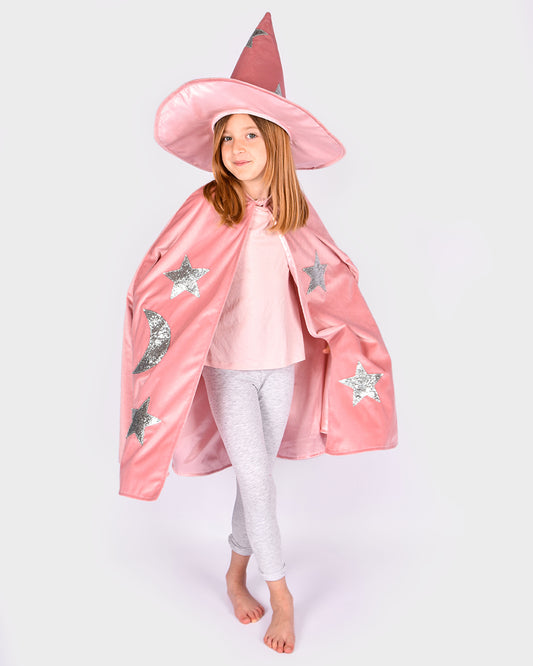 Den Goda Fen Witch fancy dress costume - Cape and hat - 3-8 years - Pink