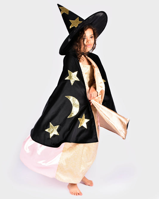 Den Goda Fen Witch fancy dress costume - Cape and hat - 3-8 years - Black