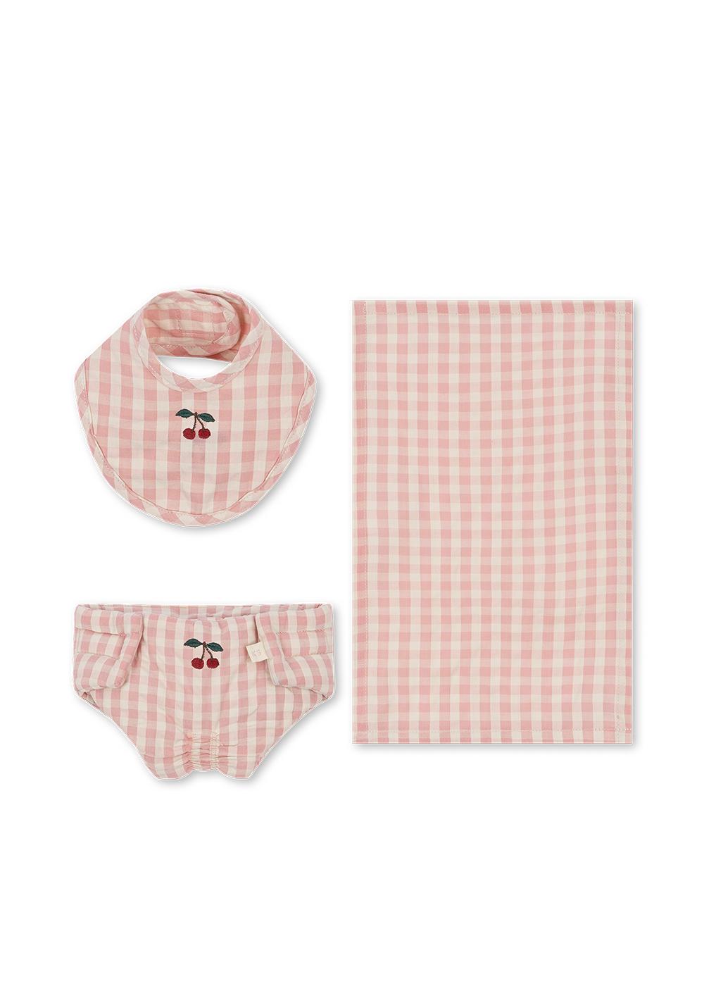 Konges Sløjd Poppen Speelgoed - Slabbetje/Luier/Doek - Katoen - Nursery Set - Powder Pink Check