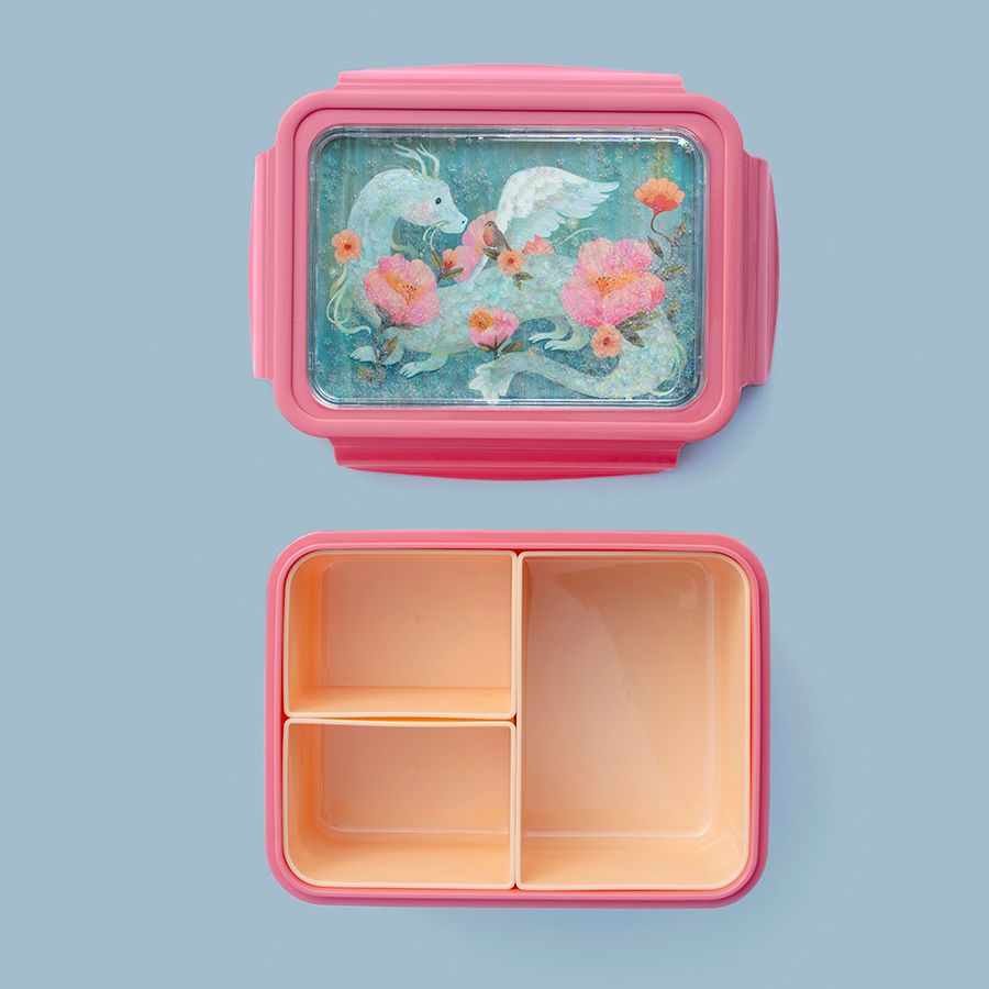 Petit Monkey Bentobox + Drinkfles Fairytale Dragon Back to School set - Pearl Stars/Peony Pink