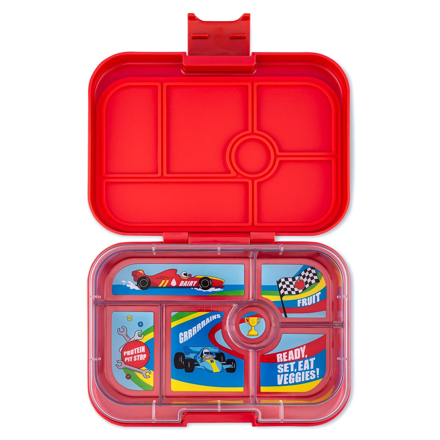 Yumbox Original Bentobox 6 vakken - 22x15x5cm - Roar Red/Race Cars Tray