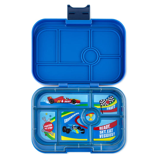 Yumbox Original Bentobox 6 vakken - 22x15x5cm - Surf Blue/Race Cars Tray