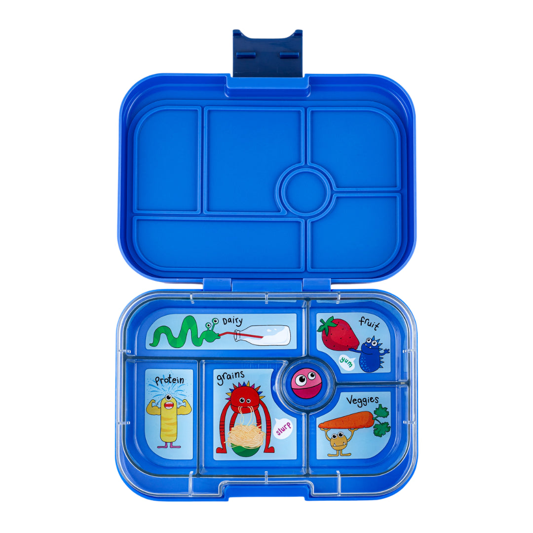 Yumbox Original Bentobox 6 vakken - 22x15x5cm - Surf Blue/Funny Monsters Tray