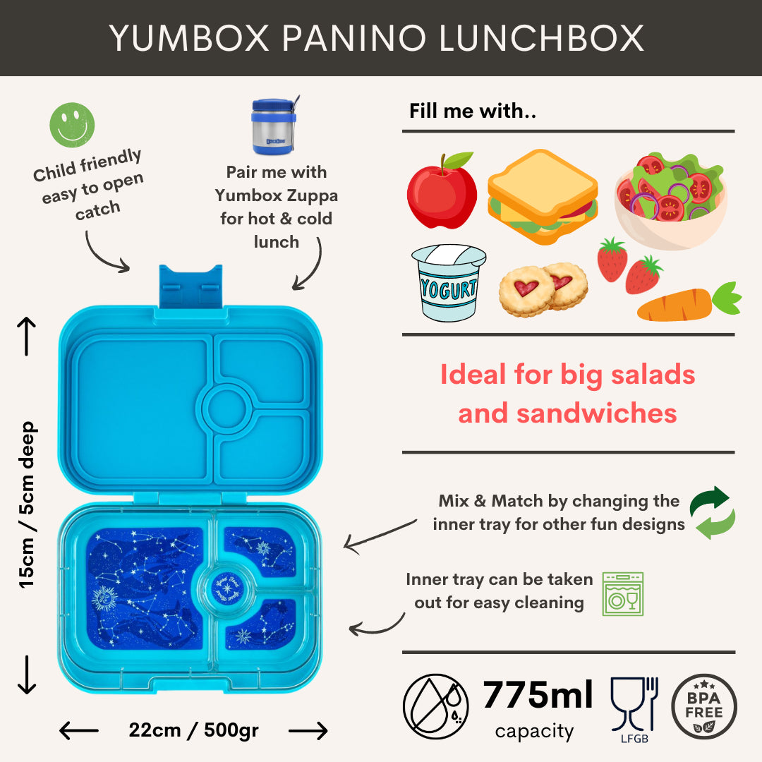 Yumbox Panino Bentobox 4 vakken - 22x15x5cm - Surf Blue/Shark Tray