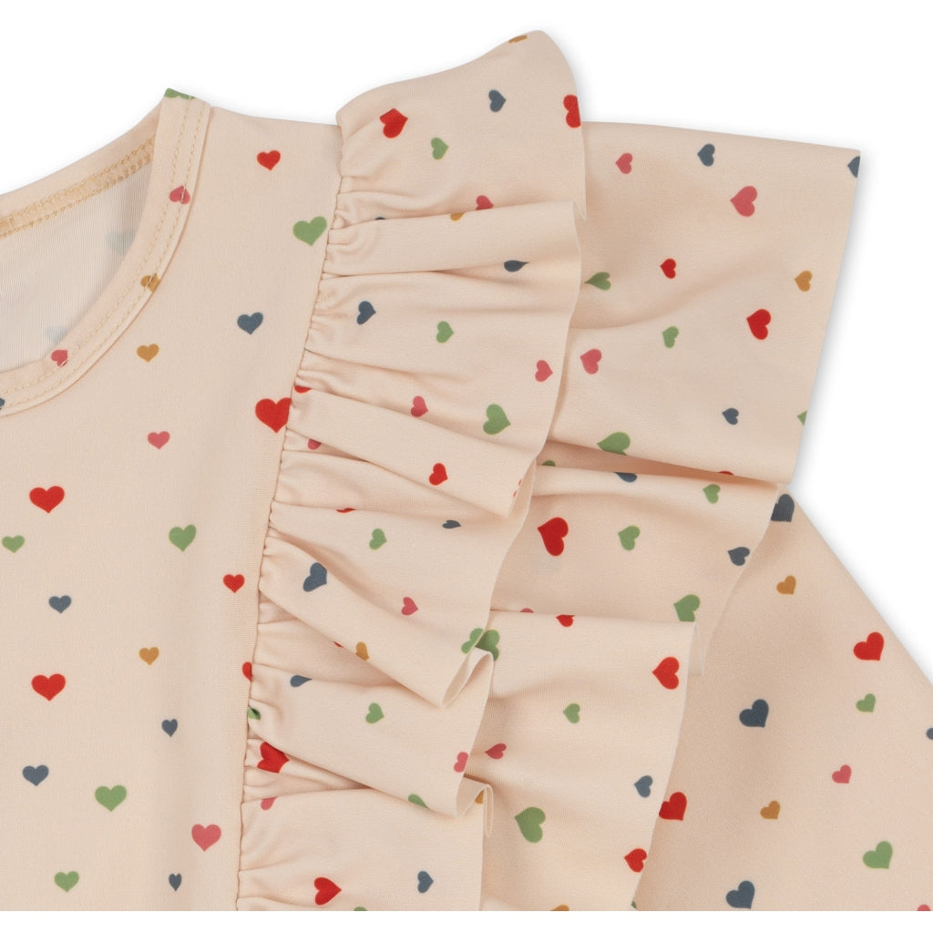 Konges Sløjd Manuca frill onesie playsuit / Zwempak - Multi hearts