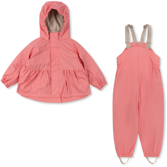 Konges Slojd Rainy Palme regenpak set Strawberry pink - Regenjas - Regenbroek - Thermo voering