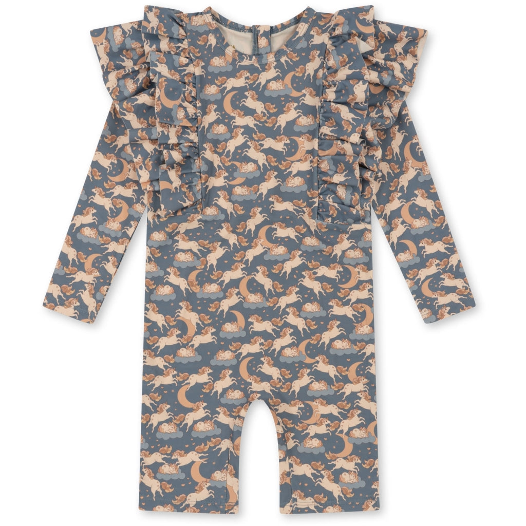 Konges Sløjd Manuca frill onesie playsuit / Zwempak - Unicorn blue