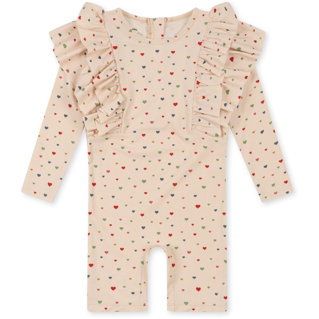 Konges Sløjd Manuca frill onesie playsuit / Zwempak - Multi hearts