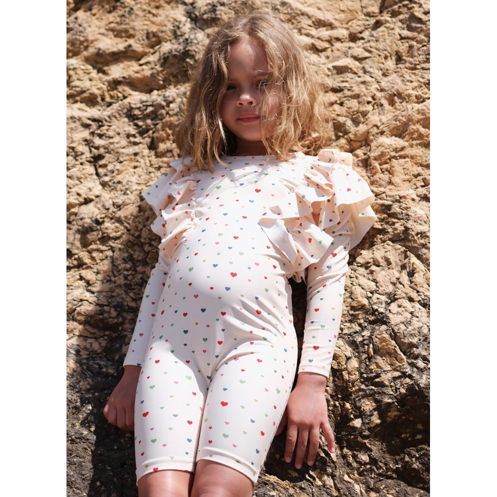 Konges Sløjd Manuca frill onesie playsuit / Swimsuit - Multi hearts