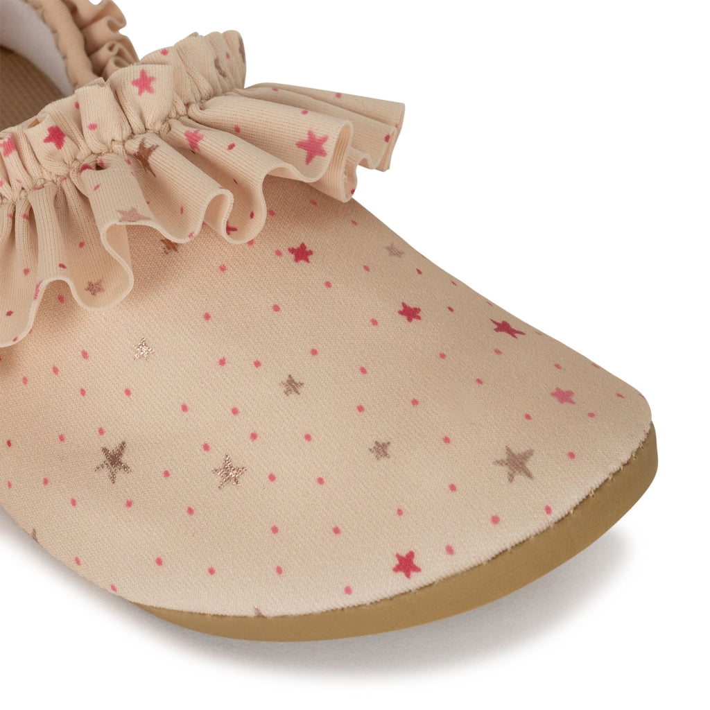 Konges Sløjd Frill Chaussures de natation / Chausson de gymnastique - Etoile rose scintillant - Chausson de natation - Chaussure d'eau - Antidérapant