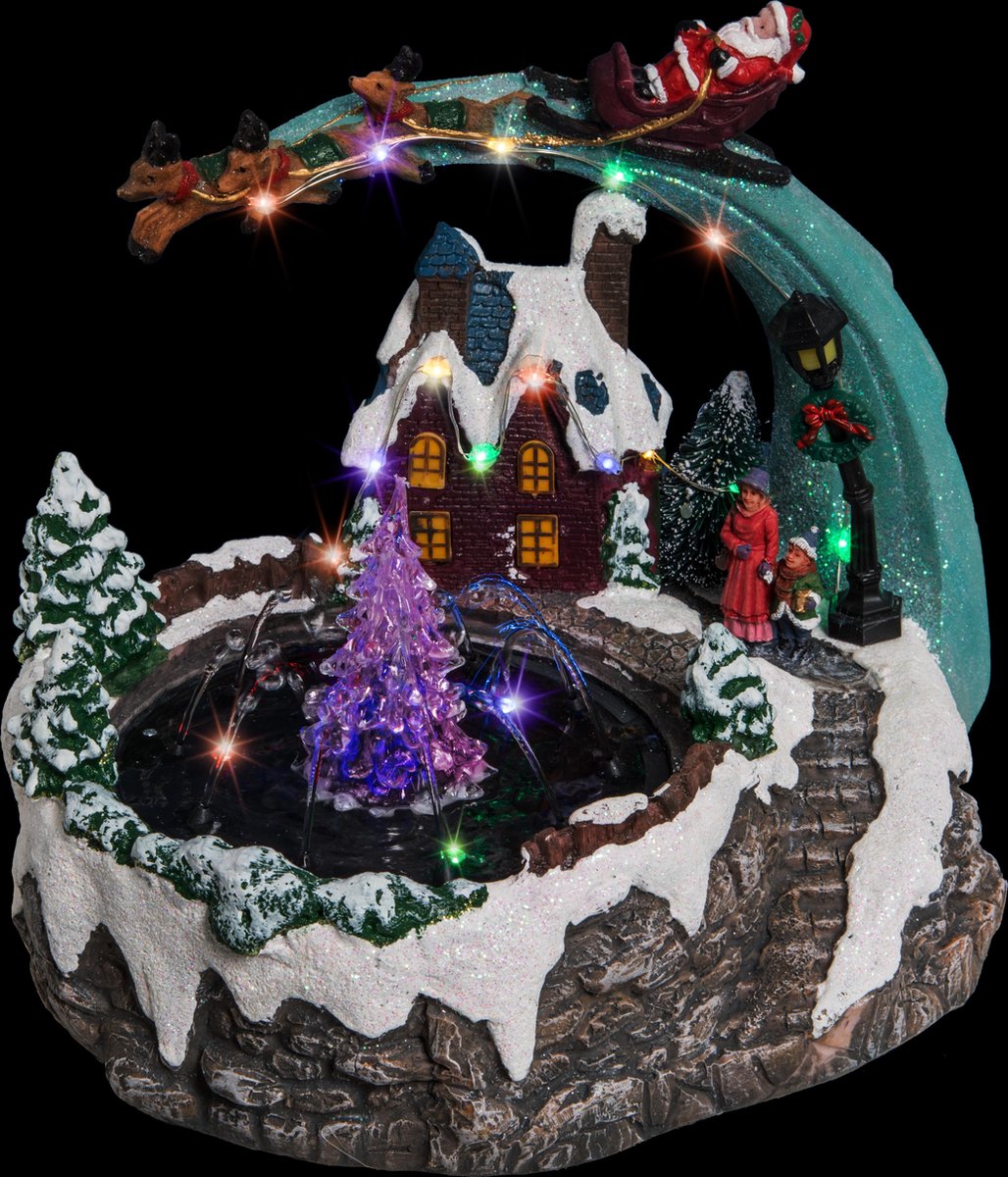 Christmas village - Christmas house with lights - Christmas sleigh - Fountain - LED