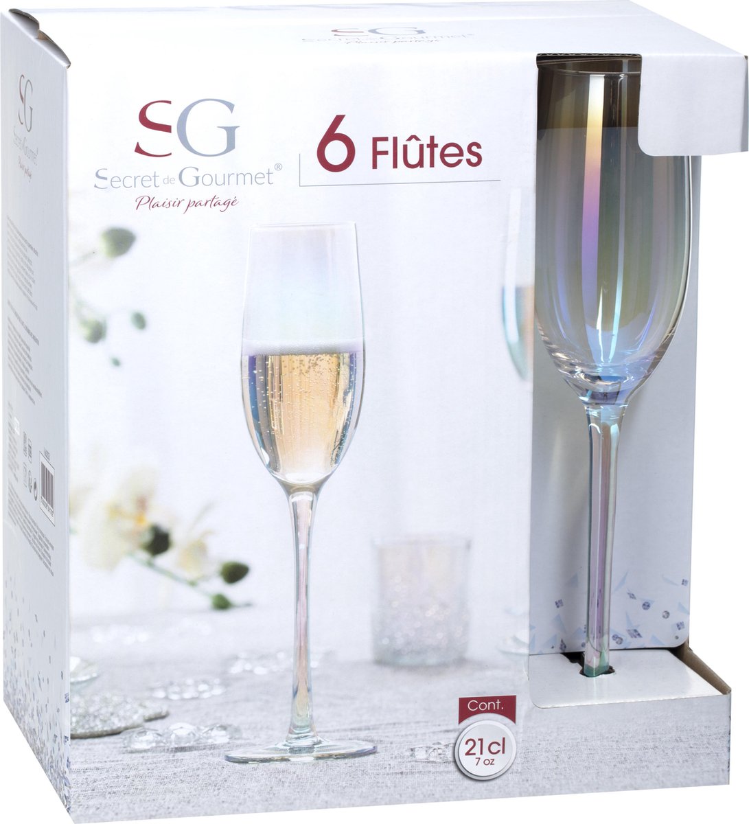 Secret de gourmet Iriserende champagne glazen set van 6 - 21 cl - Fantasie - Regenboogkleurig