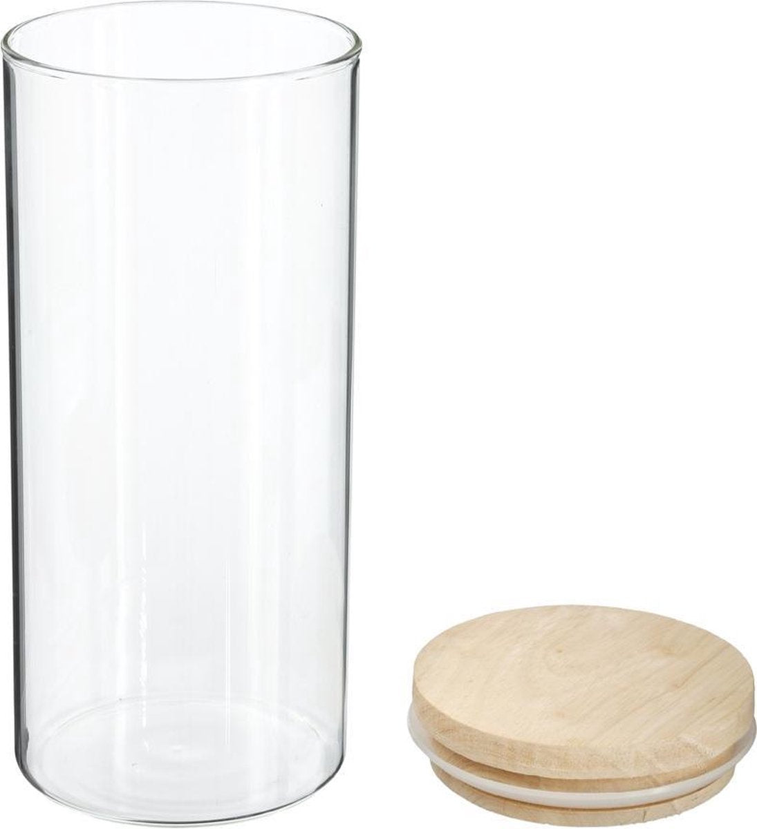 5Five Voorraadpotten houten deksel - Transparant - Stapelbaar & Luchtdicht - Medium (9,5 x 18 cm) 1 liter