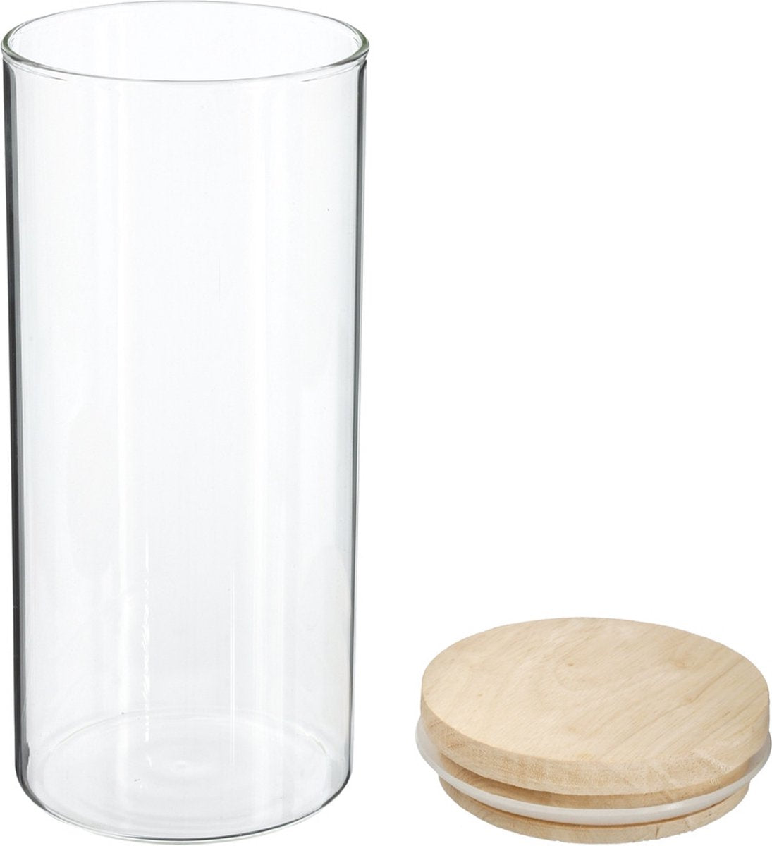 5Five Storage jars wooden lid - Transparent - Stackable &amp; Airtight - Large (9.5 x 22 cm) 1.3 liters