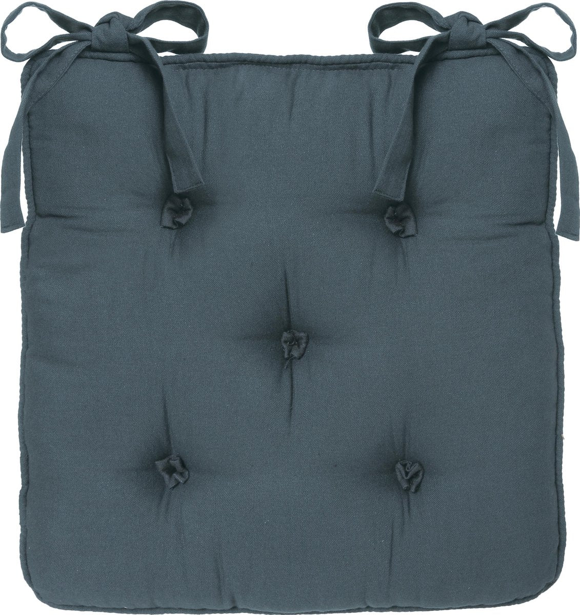Coussin de chaise Atmosphera Deluxe 40x40x8cm avec rubans et 5 boutons - Bleu foncé