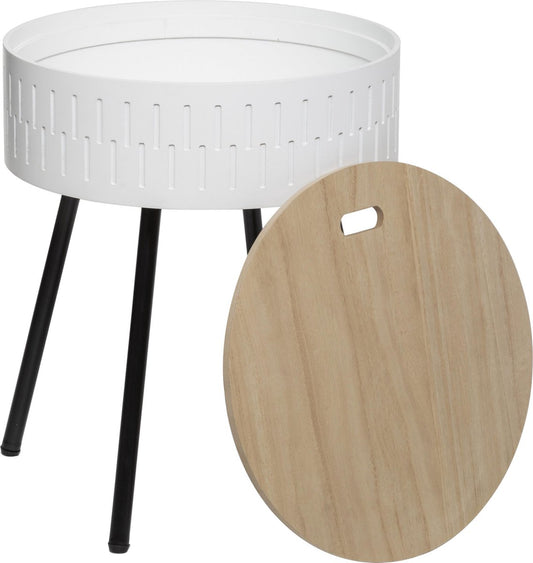 Atmosphera Scandinavian side table white with storage space - Dia 38.5 Height 45.5 - coffee table