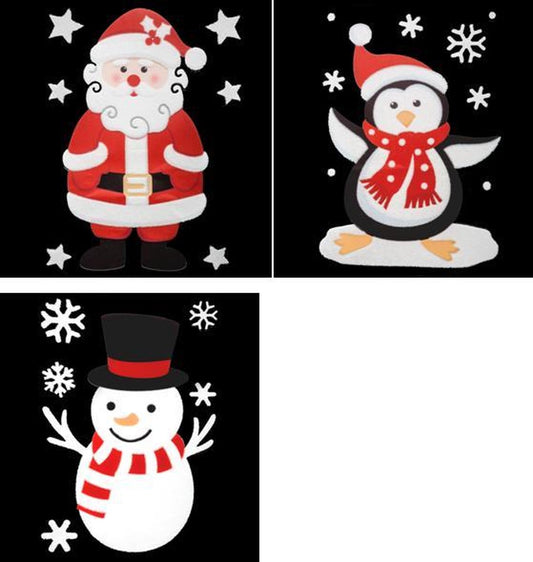 Set of 3 Christmas window stickers - Window sticker - Party decoration - Christmas - Santa Claus / Penguin / Snowman