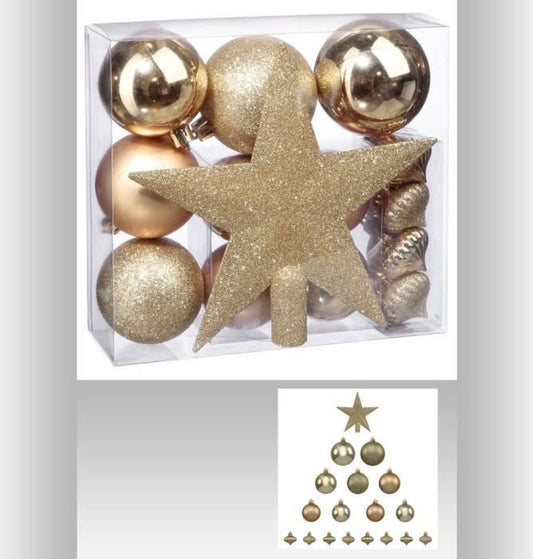 Christmas ball set 18 pieces with Christmas star gold - 18 pieces - Christmas ball - Christmas star - Christmas decorations - Gold colored