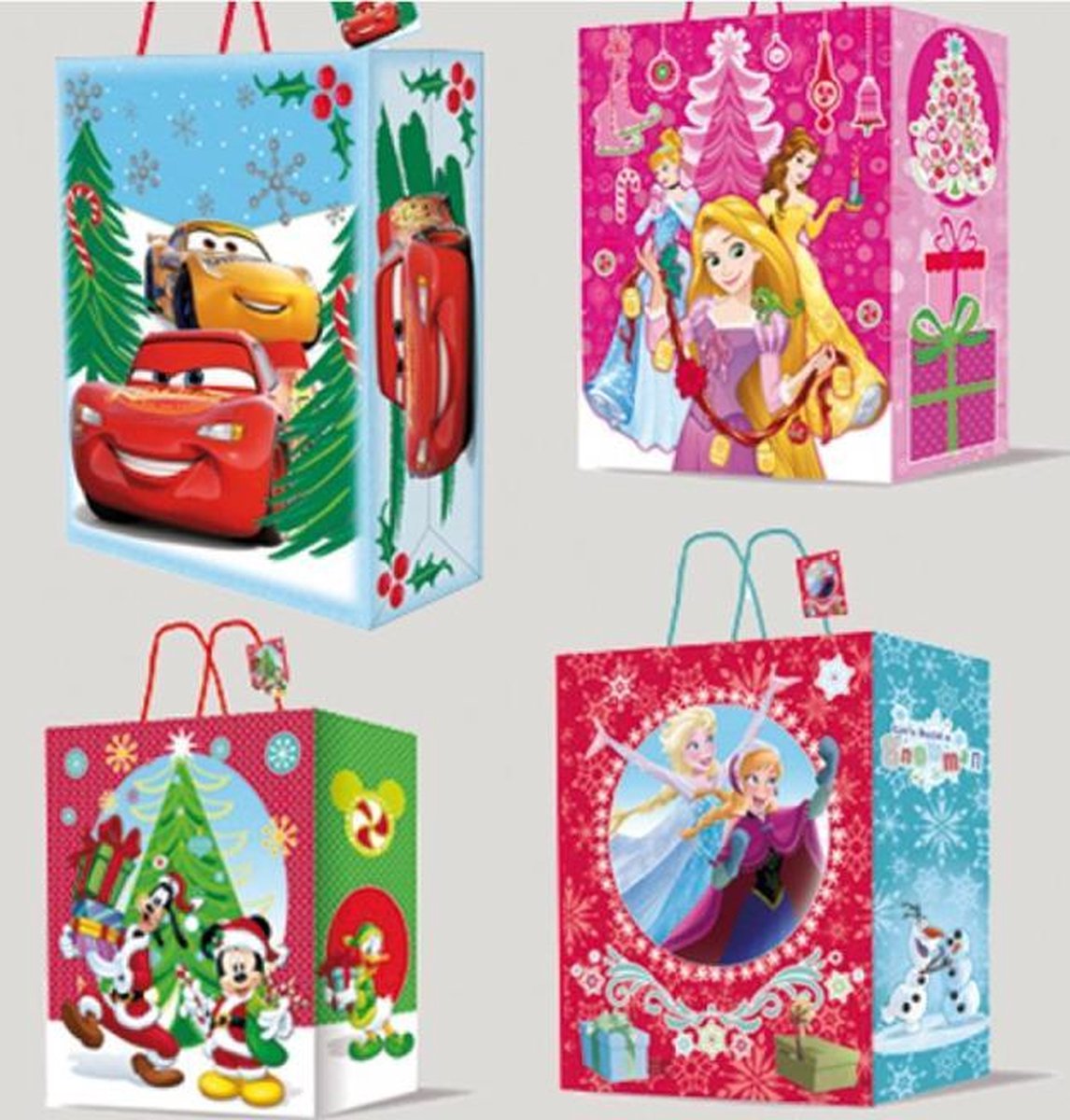 Walt Disney kerst Set van 8 Cadeau zakjes  2 maten - Cadeauzakje - Kerstmis - Verpakking - Feestverpakking - Geschenktasje Inpakzakje - 8 stuks -