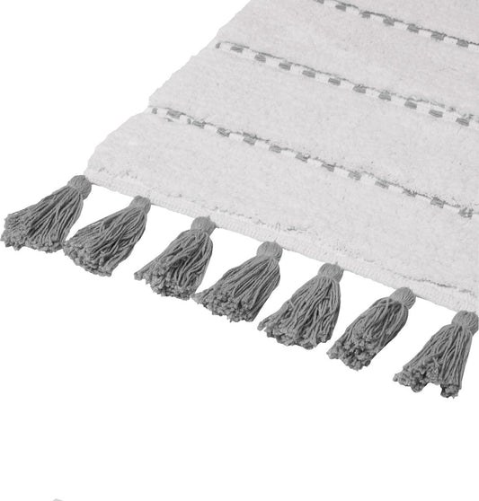 5Five Elegante badmat Pompom - Gestreept - Grijs - 50 X 75 cm - Extra dik