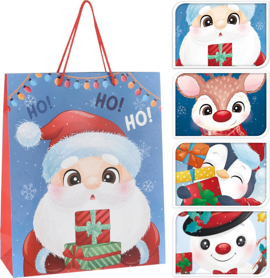 Sac cadeau pour enfants Glitter Christmas 4 pièces - Sac d'emballage de Noël - lot de 4 - Sac cadeau - 18 x 18 x 24 CM