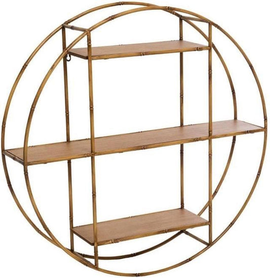 Asco round wall shelf in metal and wood - Natural - L. 77 x l. 18 x H. 77 cm